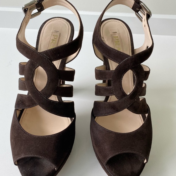 Prada Women's Brown Suede Sandals - Picture 1 of 6